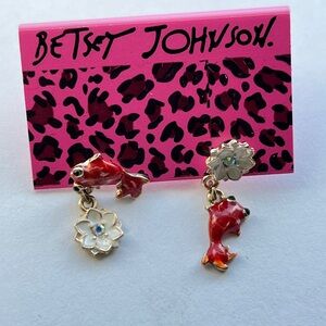 Betsey Johnson Red and White Fish Earrings